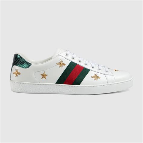 gucci ace embroidered low top sneaker on feet|gucci bee platform sneakers.